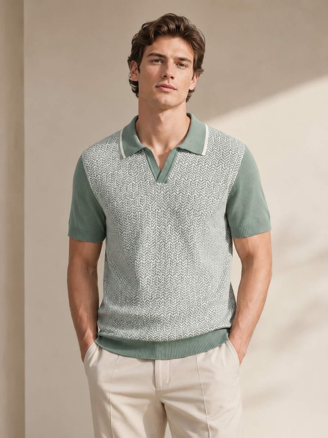 Sage Textured Knit Polo