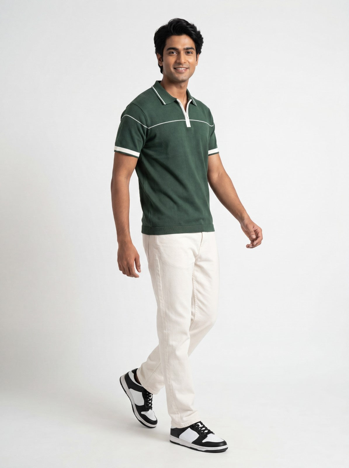 Contrast Zip Polo Knit Tee
