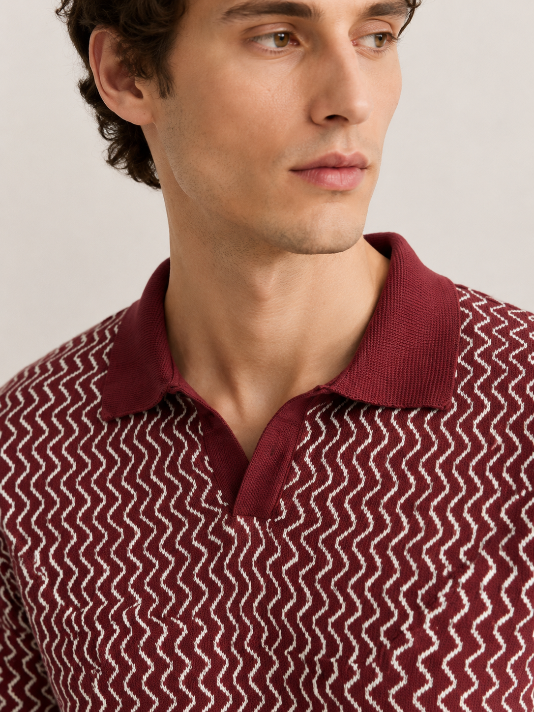 Maroon Wave Knit Polo T-Shirt