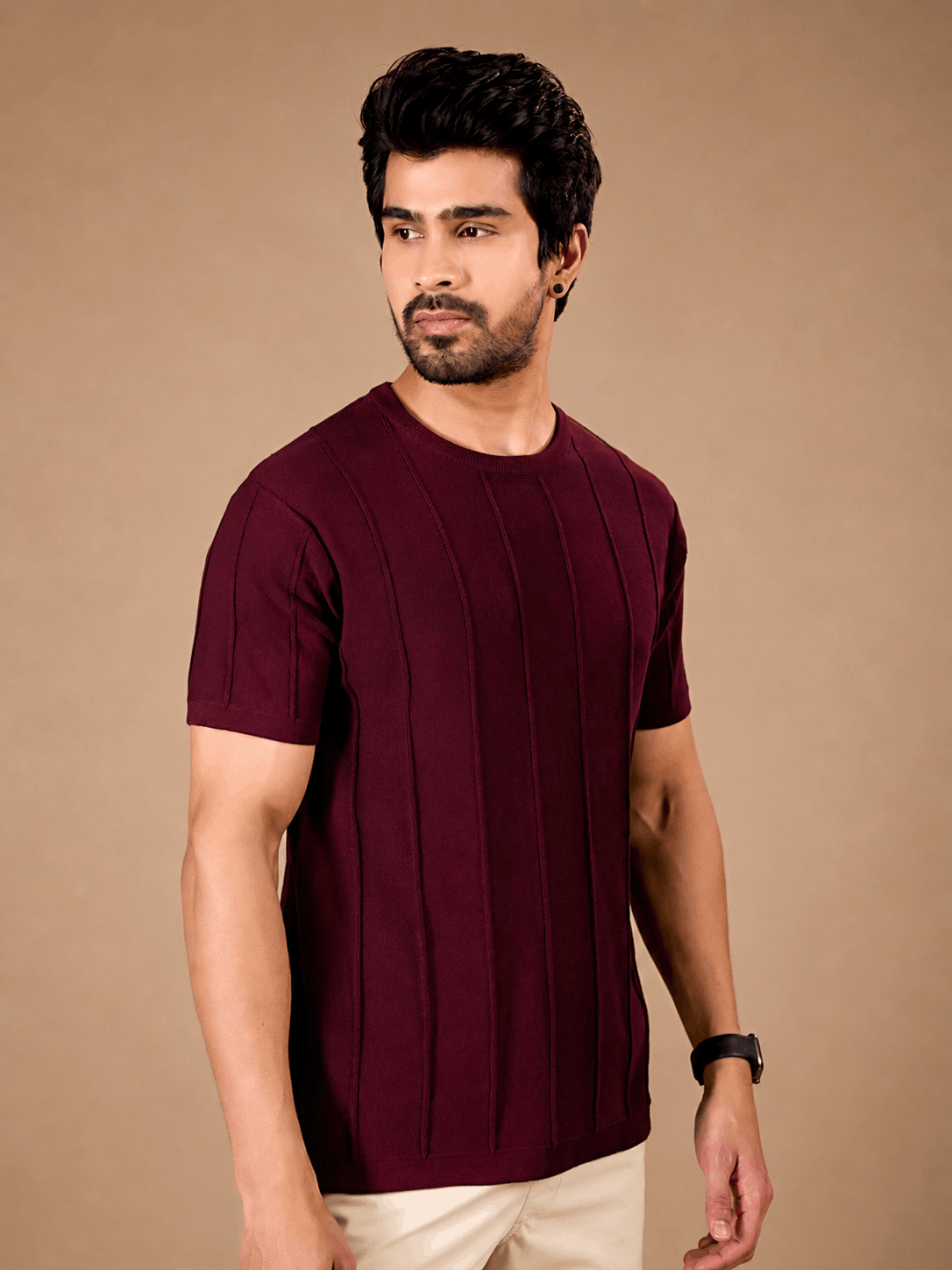Maroon Ribbed Knit Tee