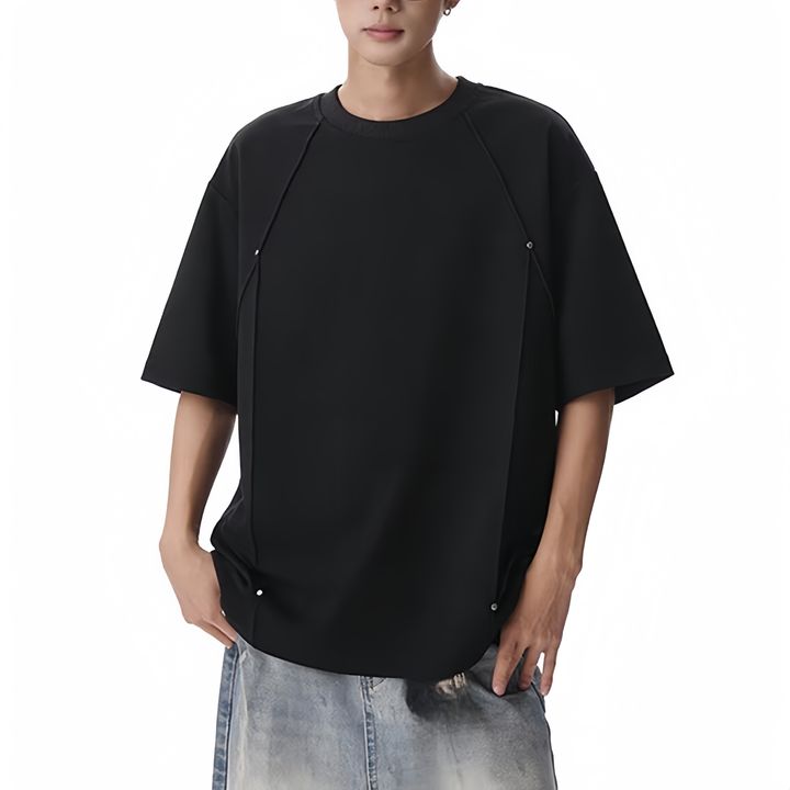 Customize Summer High-Quality Stitching Design Casual Retro Short Sleeve Light Luxury Solid Men's T-Shirt