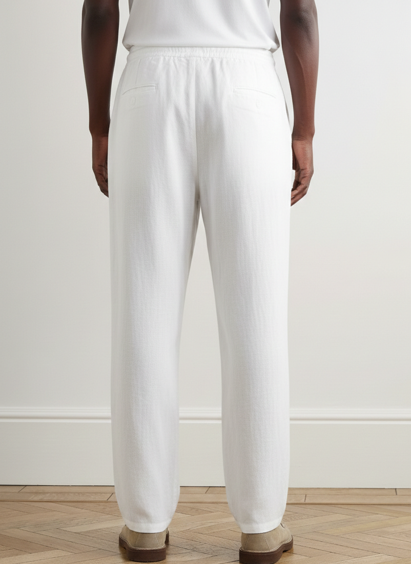 Classic White Pants Cotton Regular Fit Straight Leg Ankle-Length Trousers Standard Waist