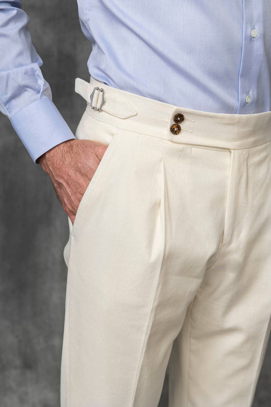 Gurkha Heritage Pants Beige High-Rise Double-Buckle Tapered Leg Tailored Trousers