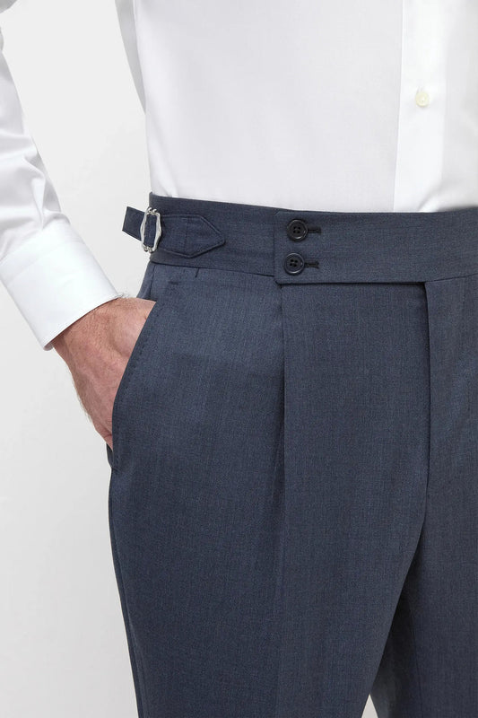 Gurkha Heritage Pants Navy High-Rise Double-Buckle Tapered Leg Tailored Trousers