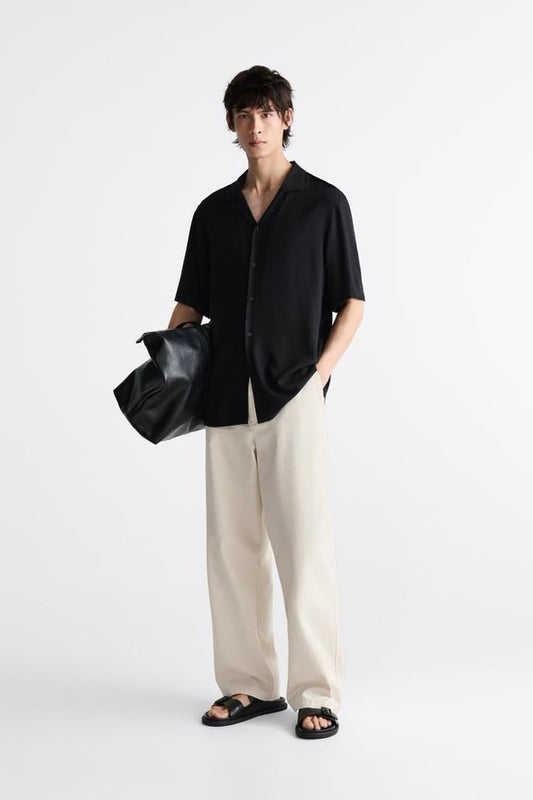 Old Money Cuban Combo - Black & Beige Premium Shirt and Matching Pants 2-Piece Classic Duo Set