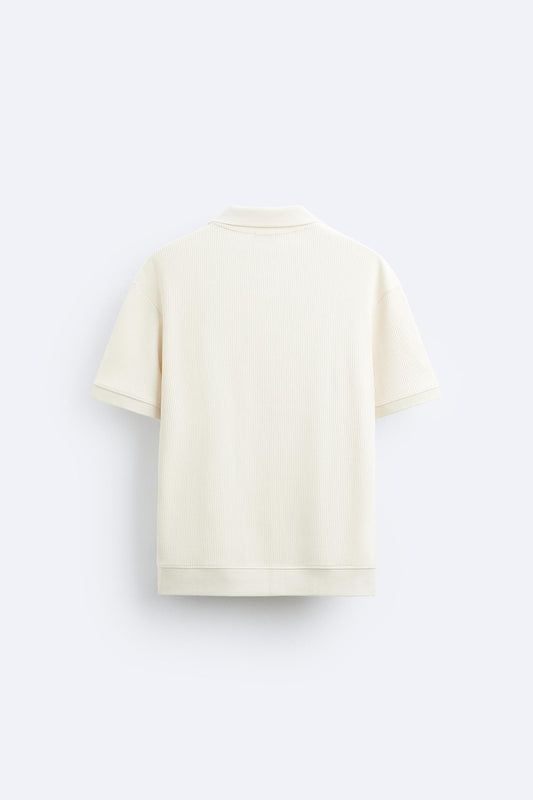 Old Money Woolen Structured Polo T-Shirt - Men's V-Neck Short Sleeve Classic Polo Shirt - Organically Grown Cotton