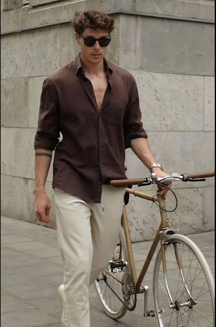 Old Money Brown Linen Shirt and Pants 2-Piece Classic Duo Set