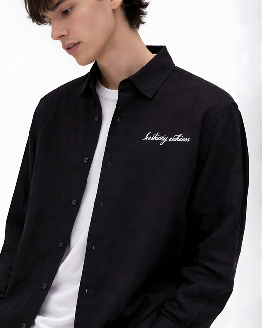 HASHWAY ARCHIVES LINEN EMBROIDERED SHIRT - BLACK