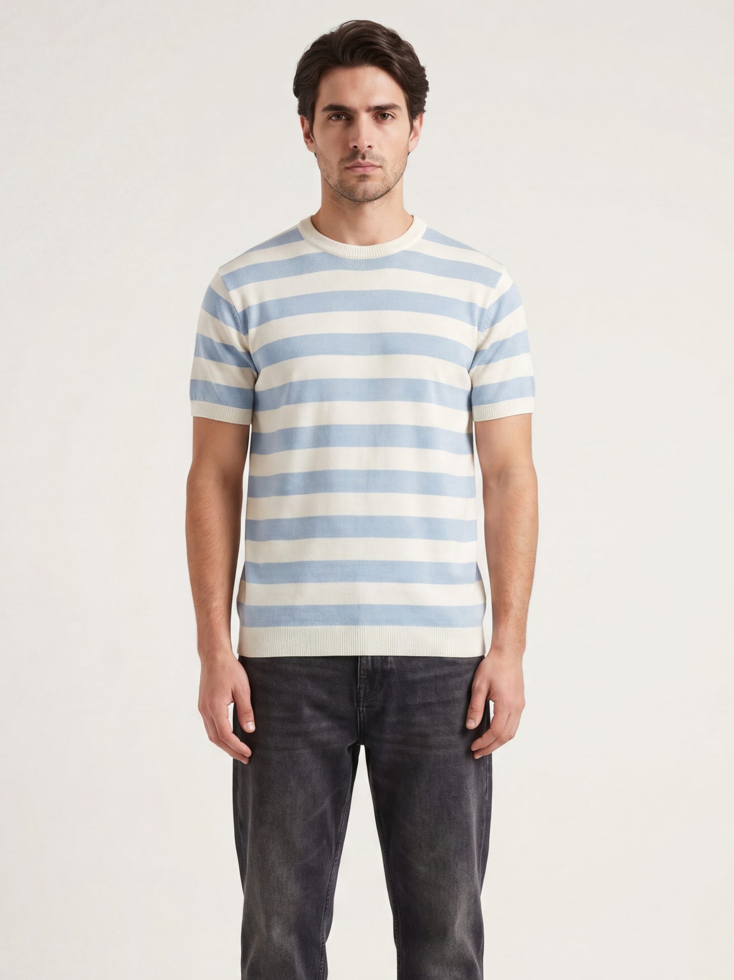 Sky Blue Stripe Knit T-Shirt