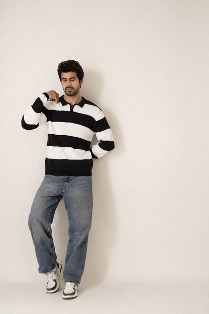 Black Stripe Rugby Polo