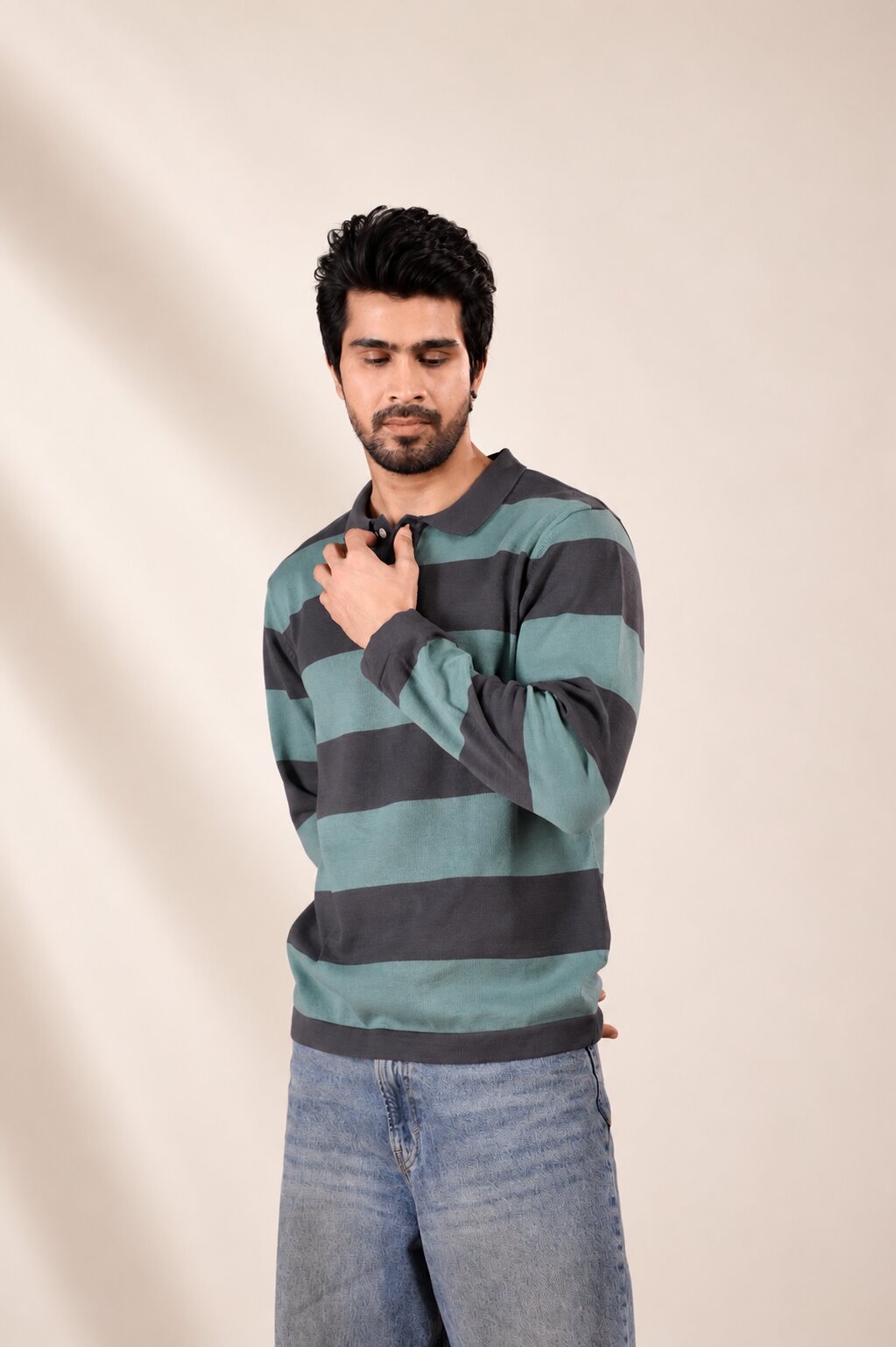 Sage Stripe Rugby Polo
