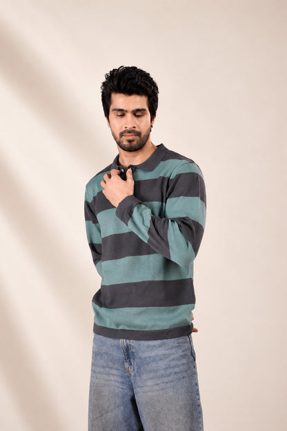 Sage Stripe Rugby Polo