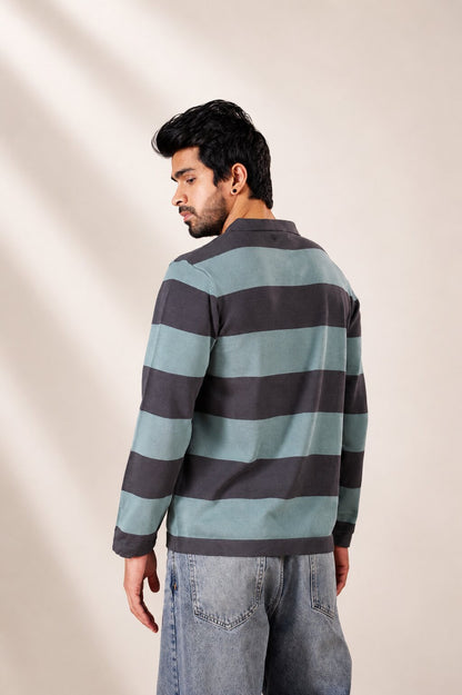 Sage Stripe Rugby Polo