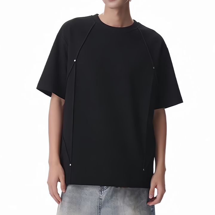 Customize Summer High-Quality Stitching Design Casual Retro Short Sleeve Light Luxury Solid Men's T-Shirt