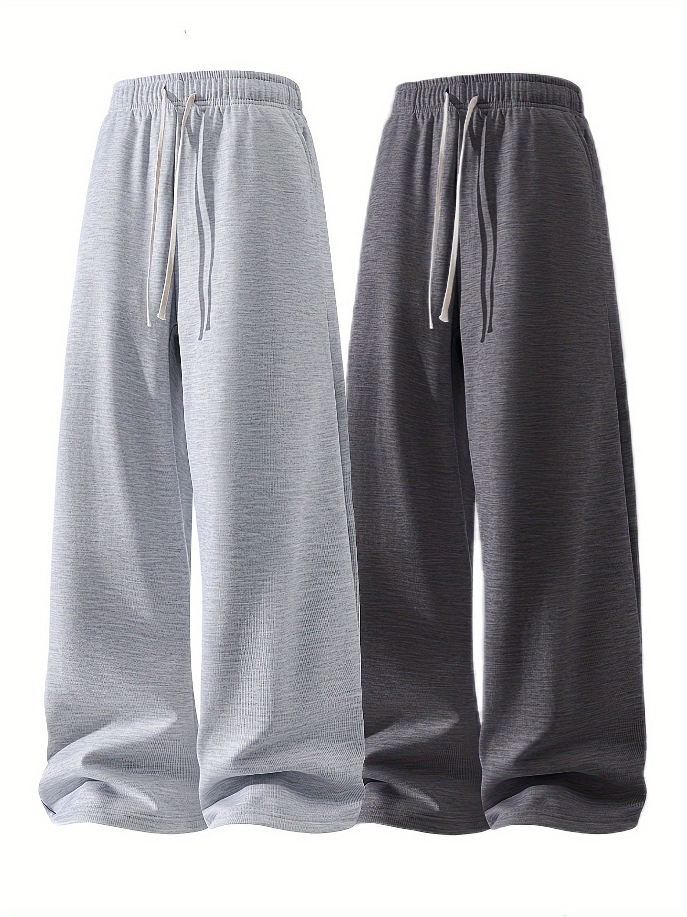 2-Pack Men's Loose-Fit Straight-Leg Casual Pants - Soft Stretch Knit Fabric with Adjustable Drawstring Waist & Side Pockets