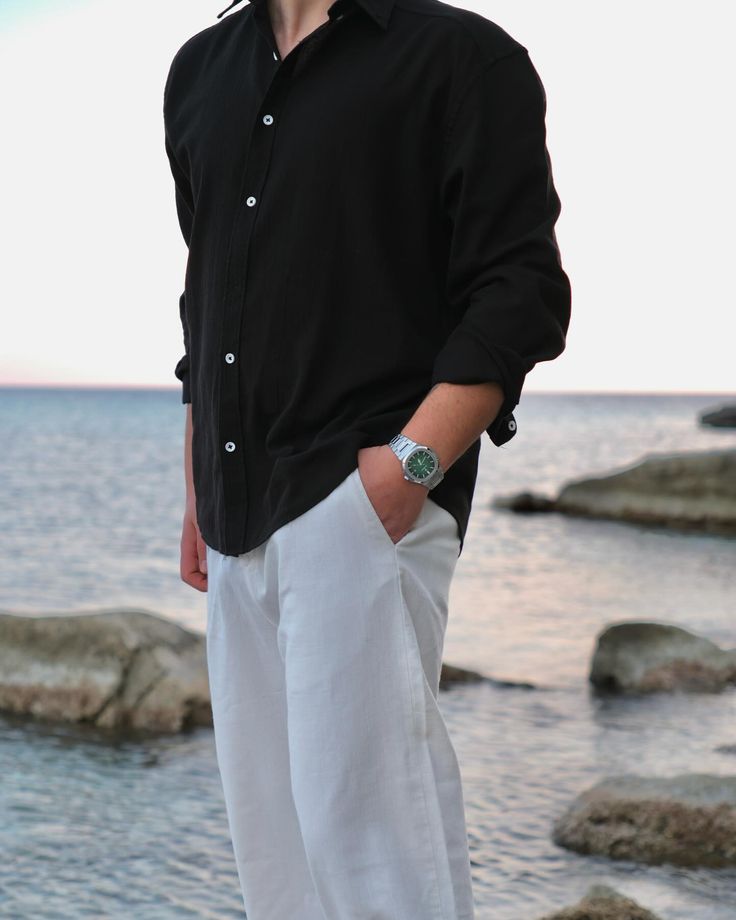 Old Money Black & White Classic Combo - Cotton Linen 2-Piece Duo Set Shirt & Pants