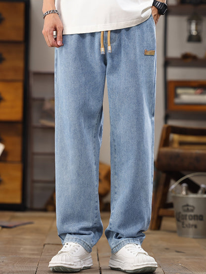 Men'S Korean-Style Light Blue Denim Pants, New for Spring And Autumn 2025, Featuring a Washed, Durable, And Comfortable Design Straight Legs, Stylish And Versatile for All Seasons
