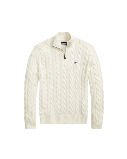 HASHWAY CABLE-KNIT COTTON QUARTER-ZIP JUMPER - WHITE