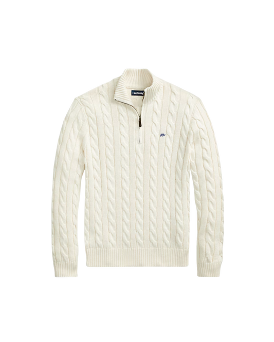 HASHWAY CABLE-KNIT COTTON QUARTER-ZIP JUMPER - WHITE