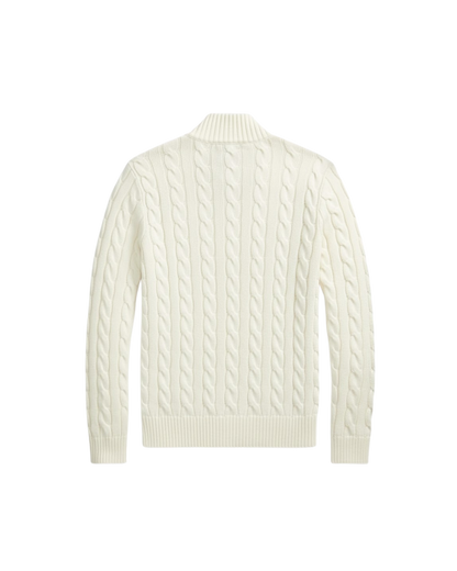 HASHWAY CABLE-KNIT COTTON QUARTER-ZIP JUMPER - WHITE