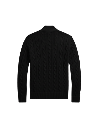 HASHWAY CABLE-KNIT COTTON QUARTER-ZIP JUMPER - BLACK ( REGULAR FIT )