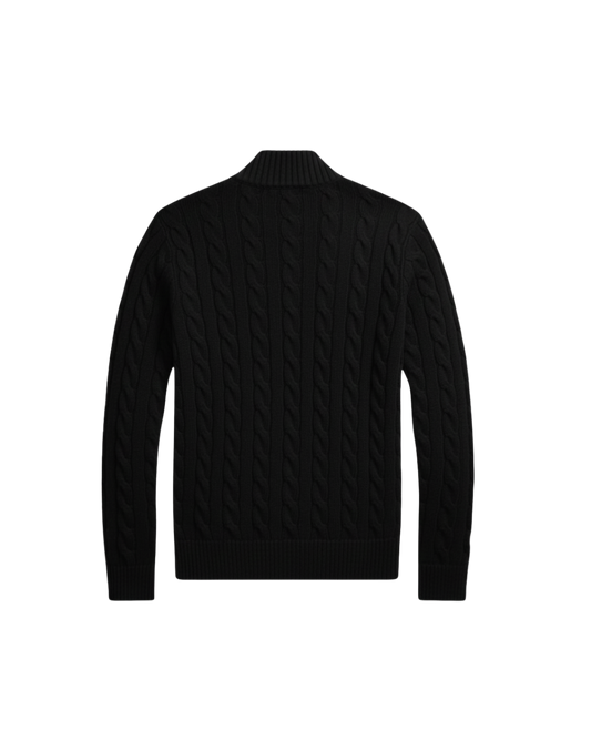 HASHWAY CABLE-KNIT COTTON QUARTER-ZIP JUMPER - BLACK ( REGULAR FIT )