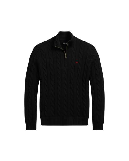 HASHWAY CABLE-KNIT COTTON QUARTER-ZIP JUMPER - BLACK ( REGULAR FIT )
