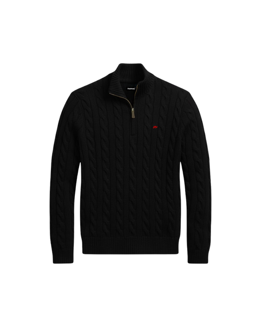 HASHWAY CABLE-KNIT COTTON QUARTER-ZIP JUMPER - BLACK ( REGULAR FIT )