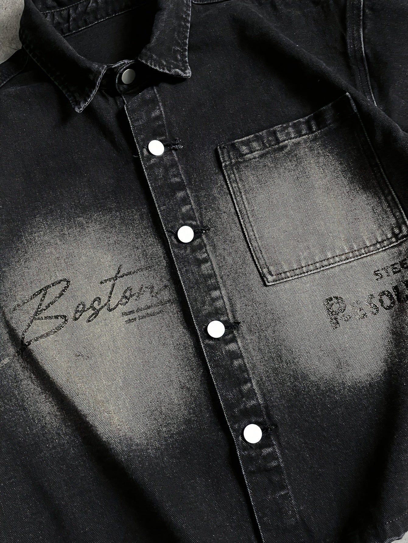 Men's Denim Shirt with Letter Print, Black, Suitable for Dates, Outings, and Festivals, Spring/Summer