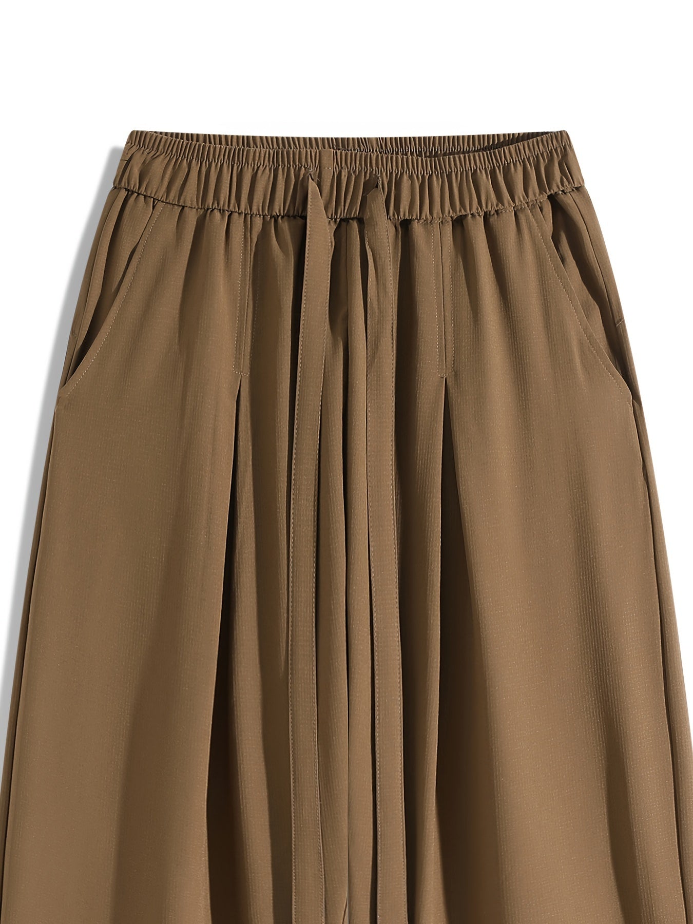 Double-Line Grid Ice Silky Fiber Fabric Wide-Leg Pants for Men, New Summer Style, Trendy Thin Loose Straight-Leg Versatile Casual Draping Trousers