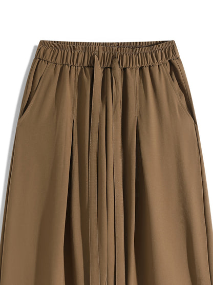 Double-Line Grid Ice Silky Fiber Fabric Wide-Leg Pants for Men, New Summer Style, Trendy Thin Loose Straight-Leg Versatile Casual Draping Trousers