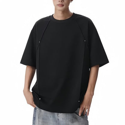 Customize Summer High-Quality Stitching Design Casual Retro Short Sleeve Light Luxury Solid Men's T-Shirt