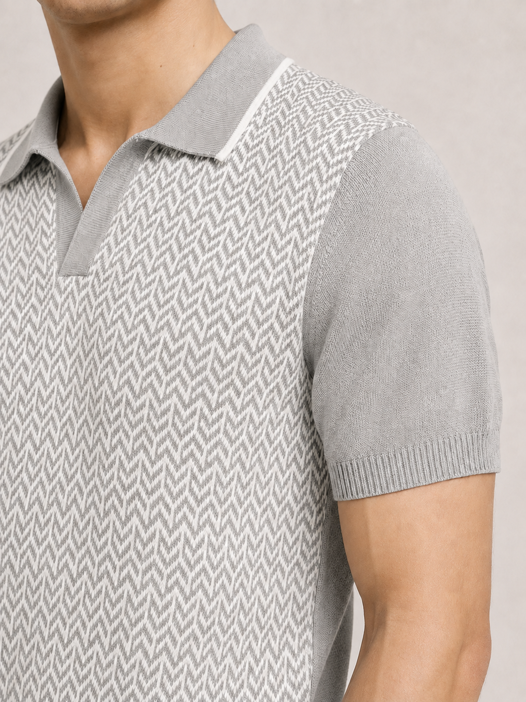 Ivory Textured Knit Polo