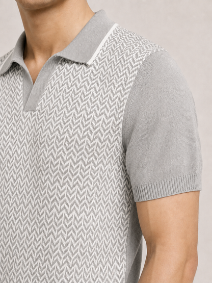Ivory Textured Knit Polo