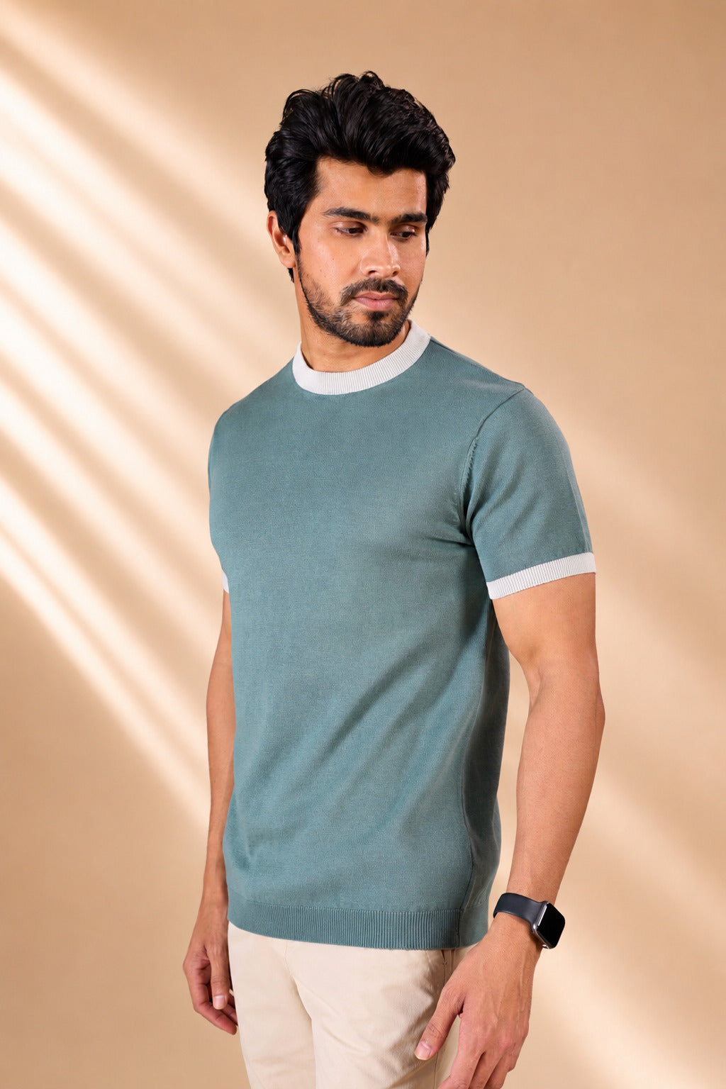 Sage Contrast Knit Tee