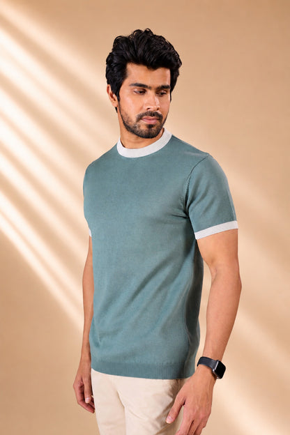 Sage Contrast Knit Tee