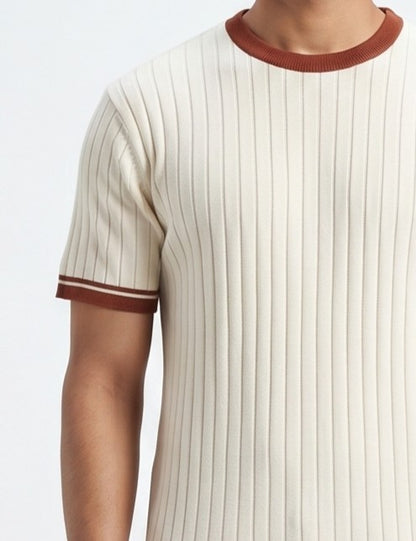Rib Contrast Neck Tee