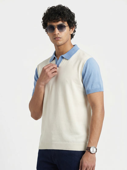 Contrast Sleeve Polo Knit Tee