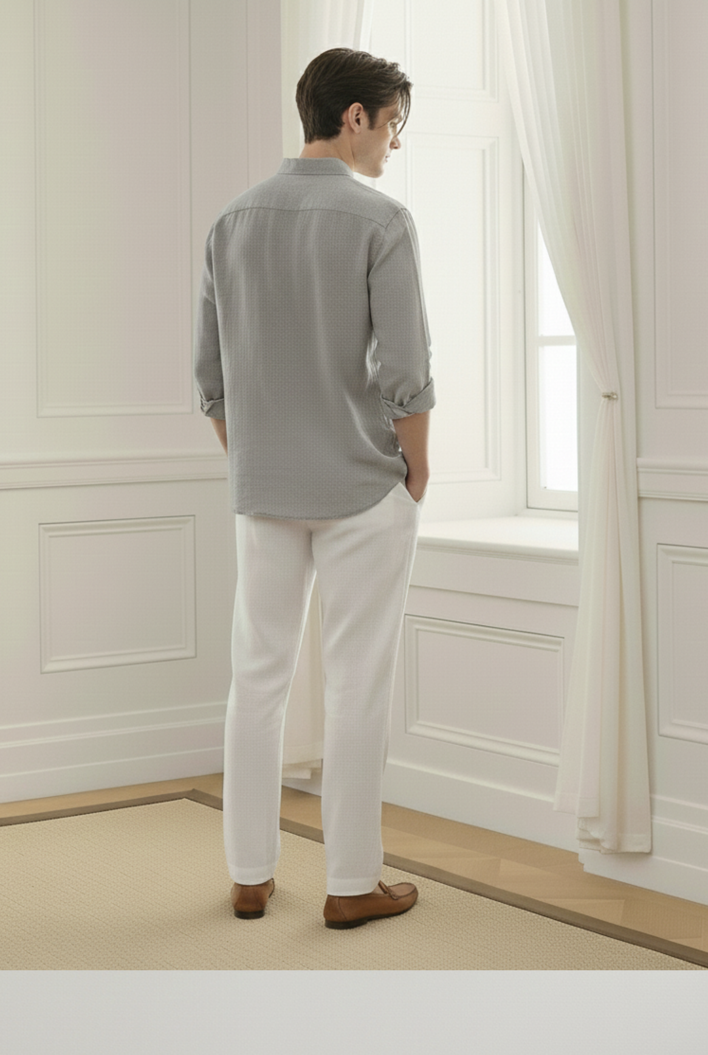 Old Money Grey & White Classic Combo - Poly Linen 2-Piece Duo Set Shirt & Pants