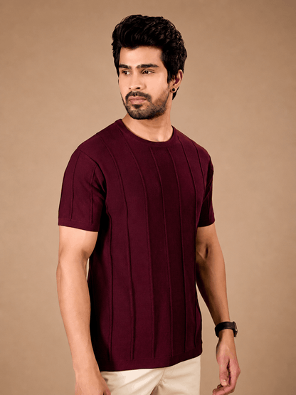 Maroon Ribbed Knit Tee
