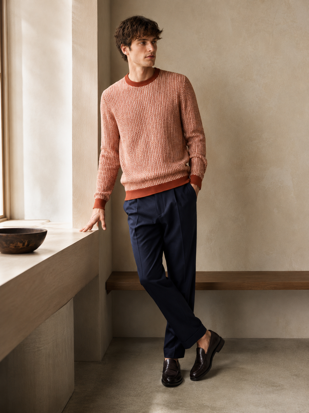 Textured Knit T-Shirt – Rust