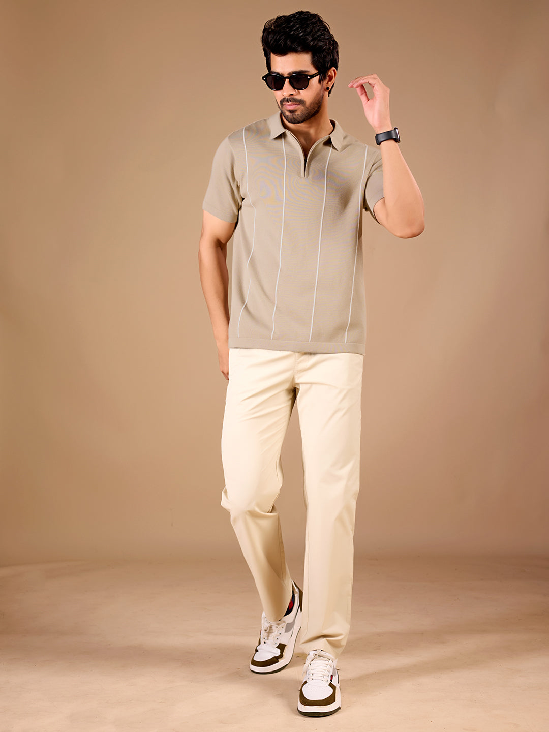 Beige Stripe Polo