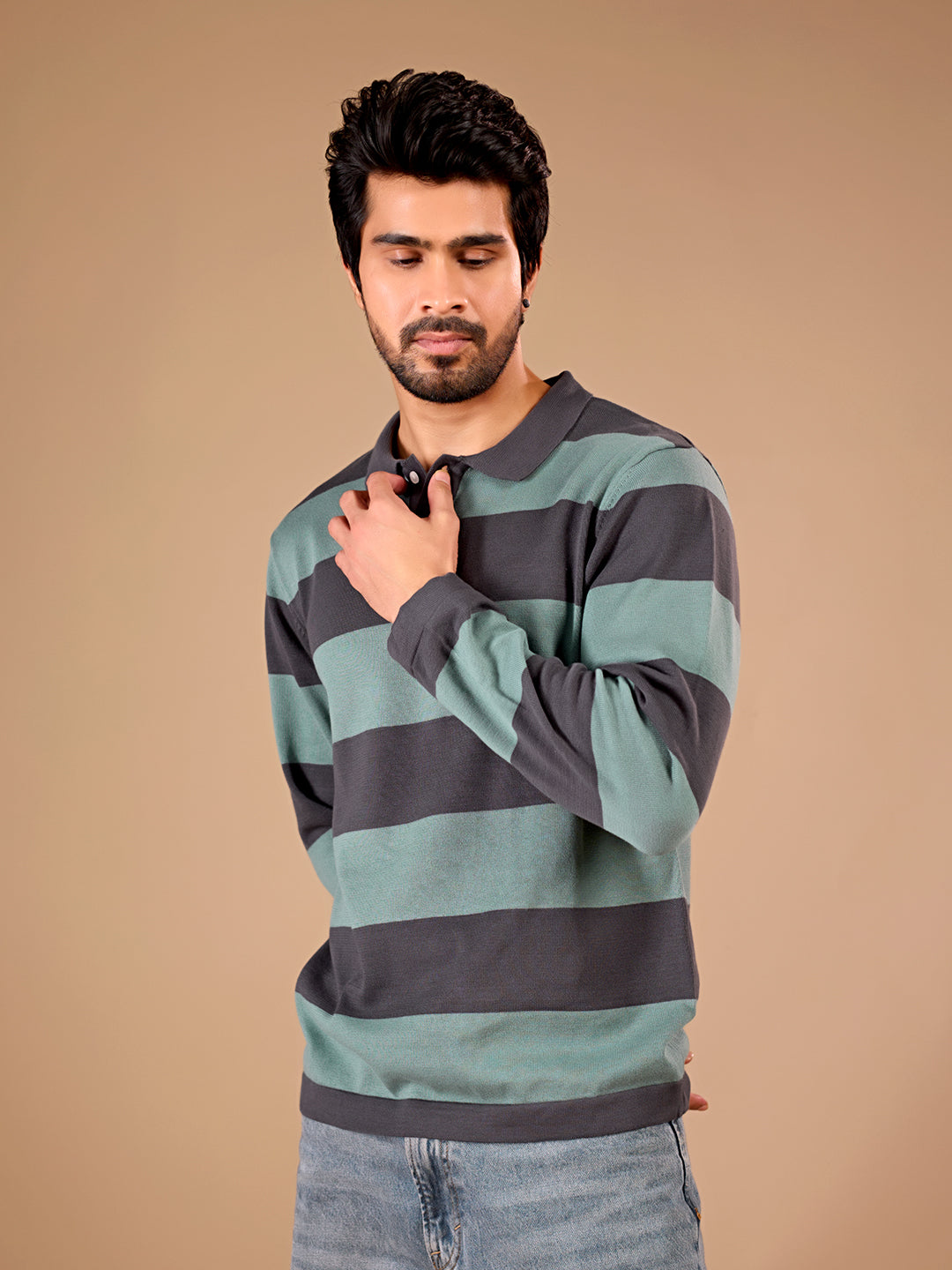 Sage Stripe Rugby Polo