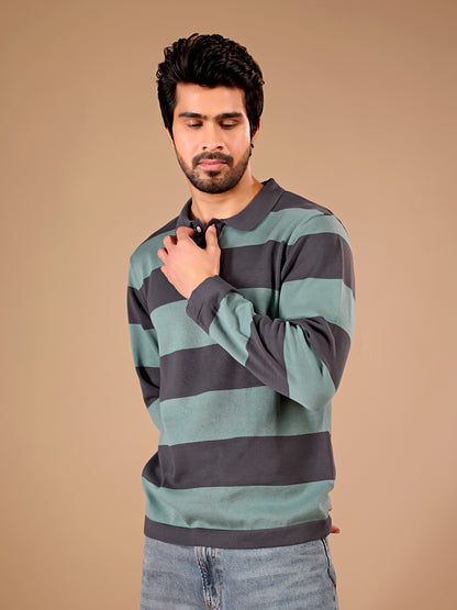 Sage Stripe Rugby Polo