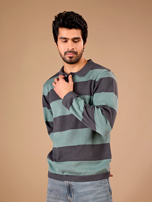 Sage Stripe Rugby Polo