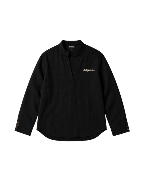 Band Collar Linen Shirt – Black