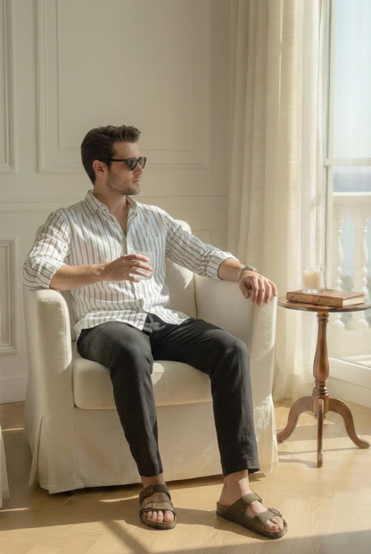 Heritage Stripes White & Black Set Oxford Cotton Relax Fit Premium Shirt and Pants Duo