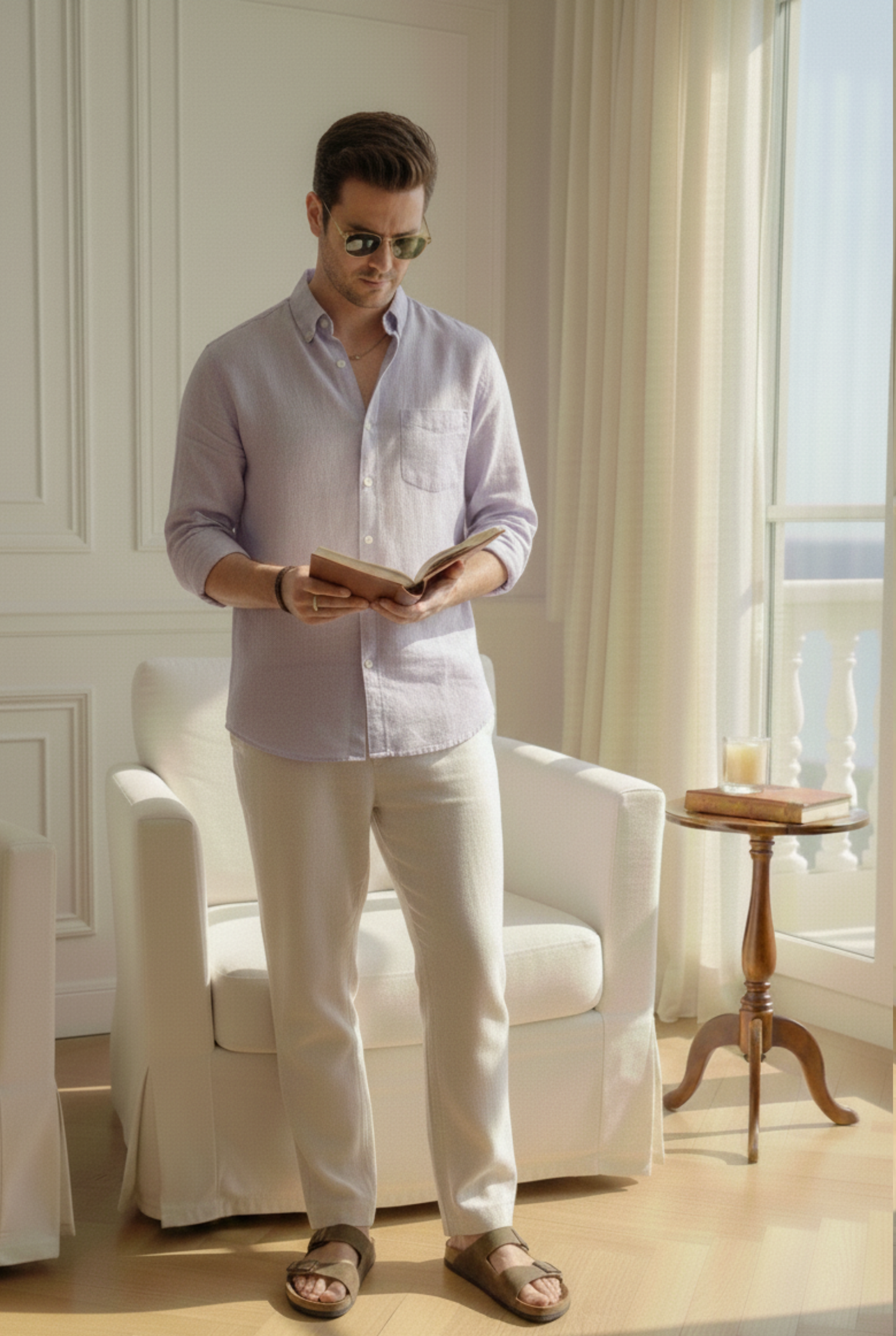 Old Money Lavender & Beige Classic Combo - Lotus Linen 2-Piece Duo Set Shirt & Pants