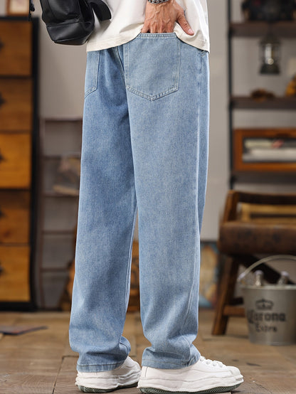 Men'S Korean-Style Light Blue Denim Pants, New for Spring And Autumn 2025, Featuring a Washed, Durable, And Comfortable Design Straight Legs, Stylish And Versatile for All Seasons