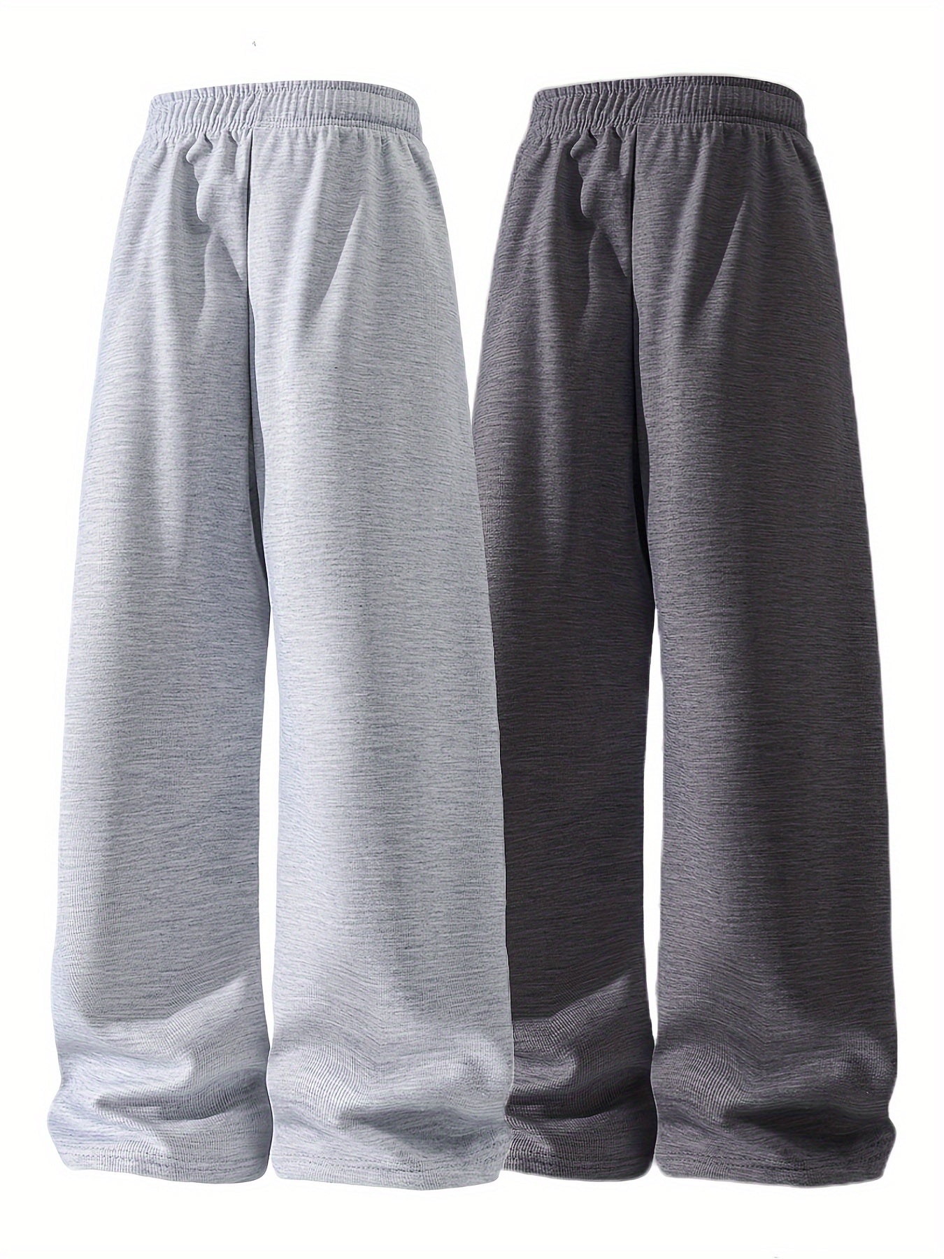 2-Pack Men's Loose-Fit Straight-Leg Casual Pants - Soft Stretch Knit Fabric with Adjustable Drawstring Waist & Side Pockets